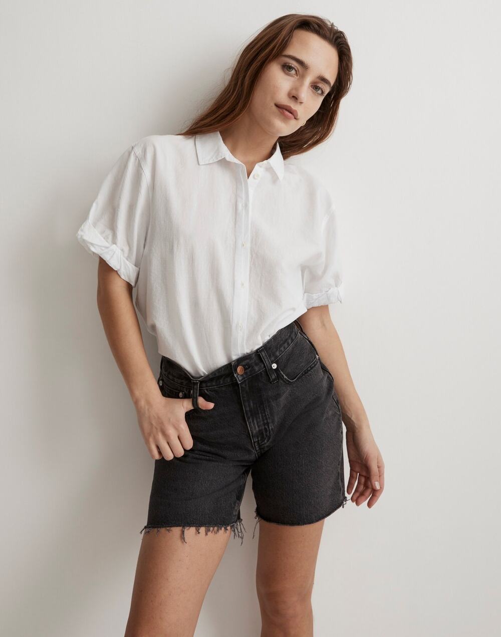 Madewell Women's White Cotton Blend Slim Central Shirt Size Large NJ600